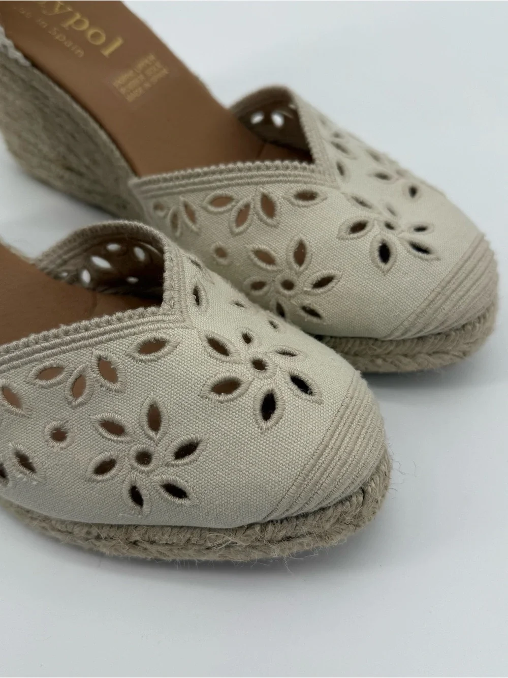Maypol Espadrille Beige Wedges Eyelet Cutout Size EU 40 Spain Canvas 9